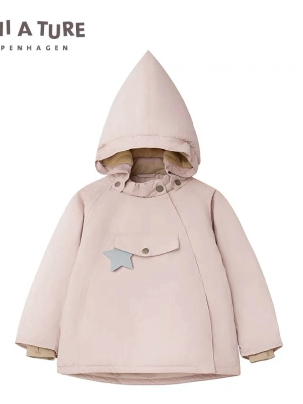 Mini A Ture Pale Pink Hooded Puffer Jacket with Star Charm